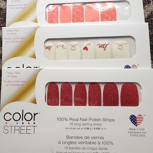 Color Street Nail Polish Strips - Pink, Red, and White